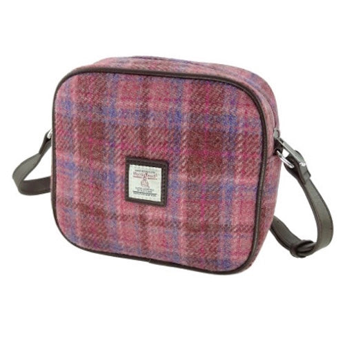 Harris Tweed Small Crossbody Shoulder Purse Bag - Pink Blue Plaid