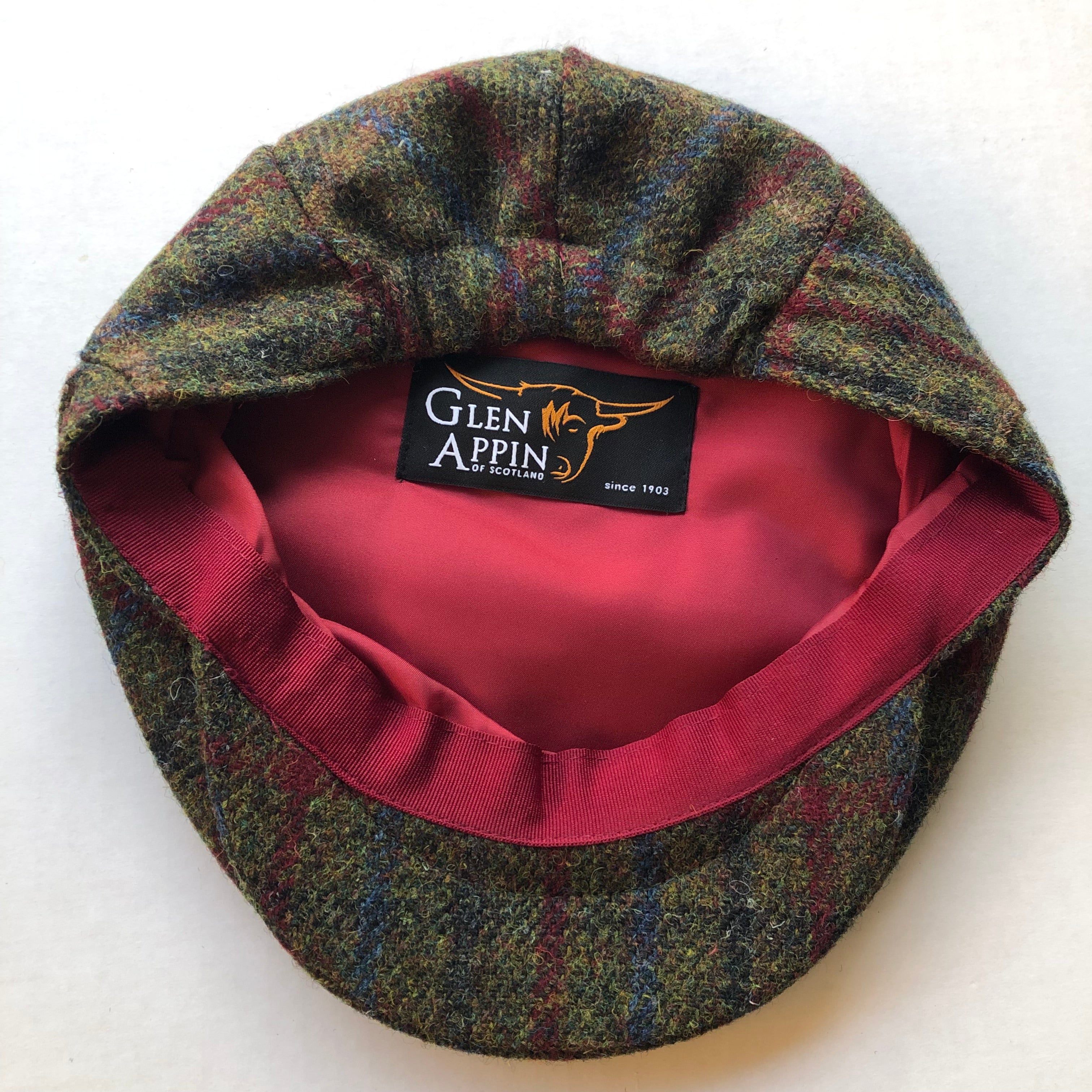 Harris Tweed Flat Cap - Green Red Check