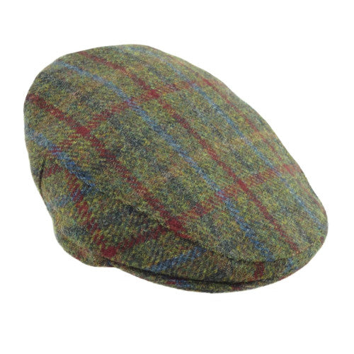 Harris Tweed Flat Cap - Green Red Check