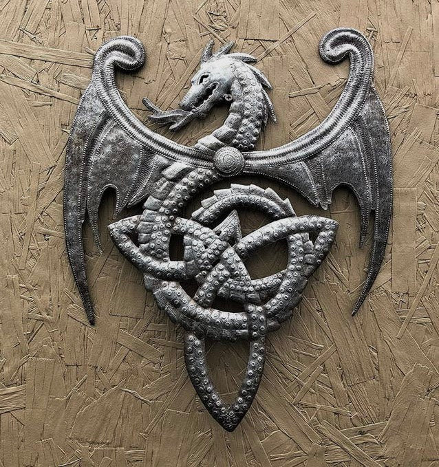 Handmade Recycled Steel Barrel Celtic Dragon Metal Wall Decor