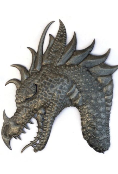 Handmade Recycled Steel Barrel Large Dragon Head (Left Facing) Metal Wall Decor