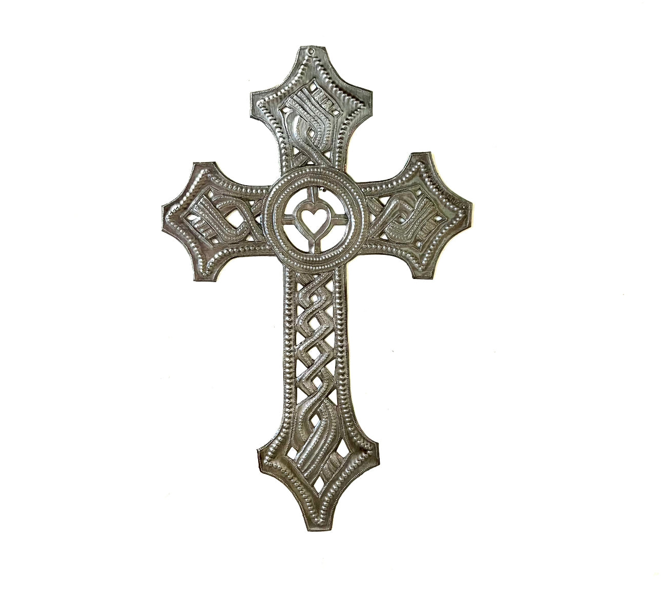 Handmade Recycled Steel Barrel Celtic Cross With Heart