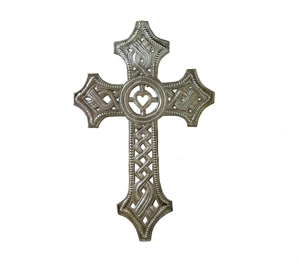 Handmade Recycled Steel Barrel Celtic Cross With Heart