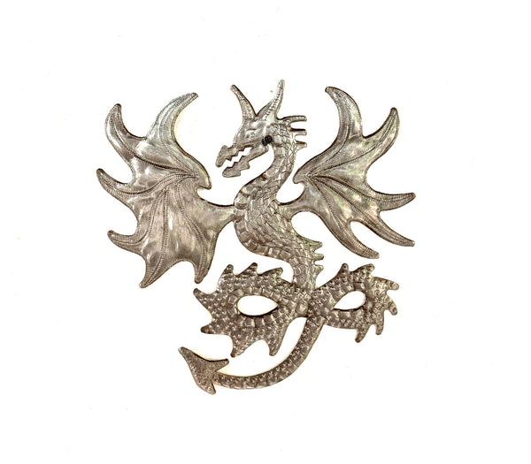 Handmade Recycled Steel Barrel Dragon Metal Wall Decor Medium