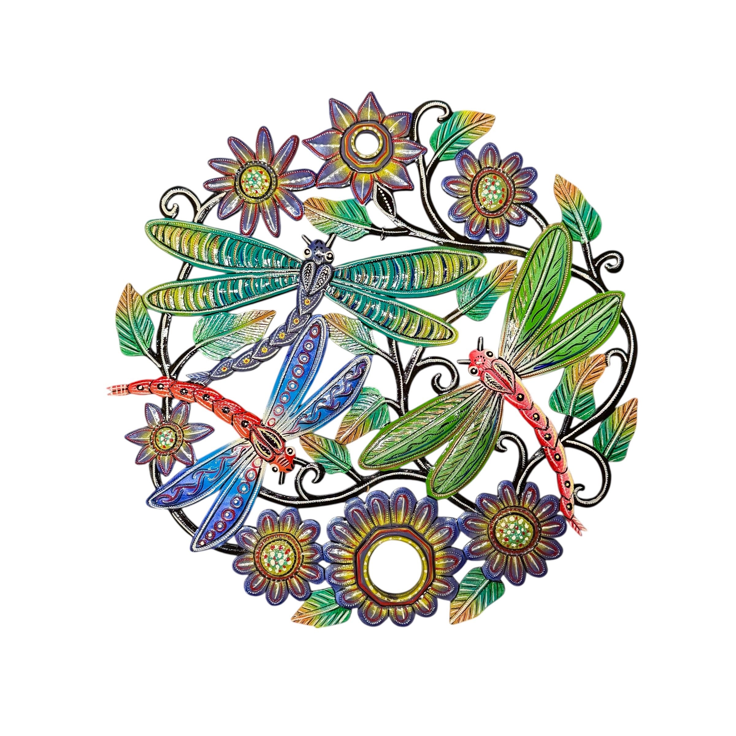 Handmade Recycled Steel Barrel Lid Multi Dragonfly Metal Wall Decor