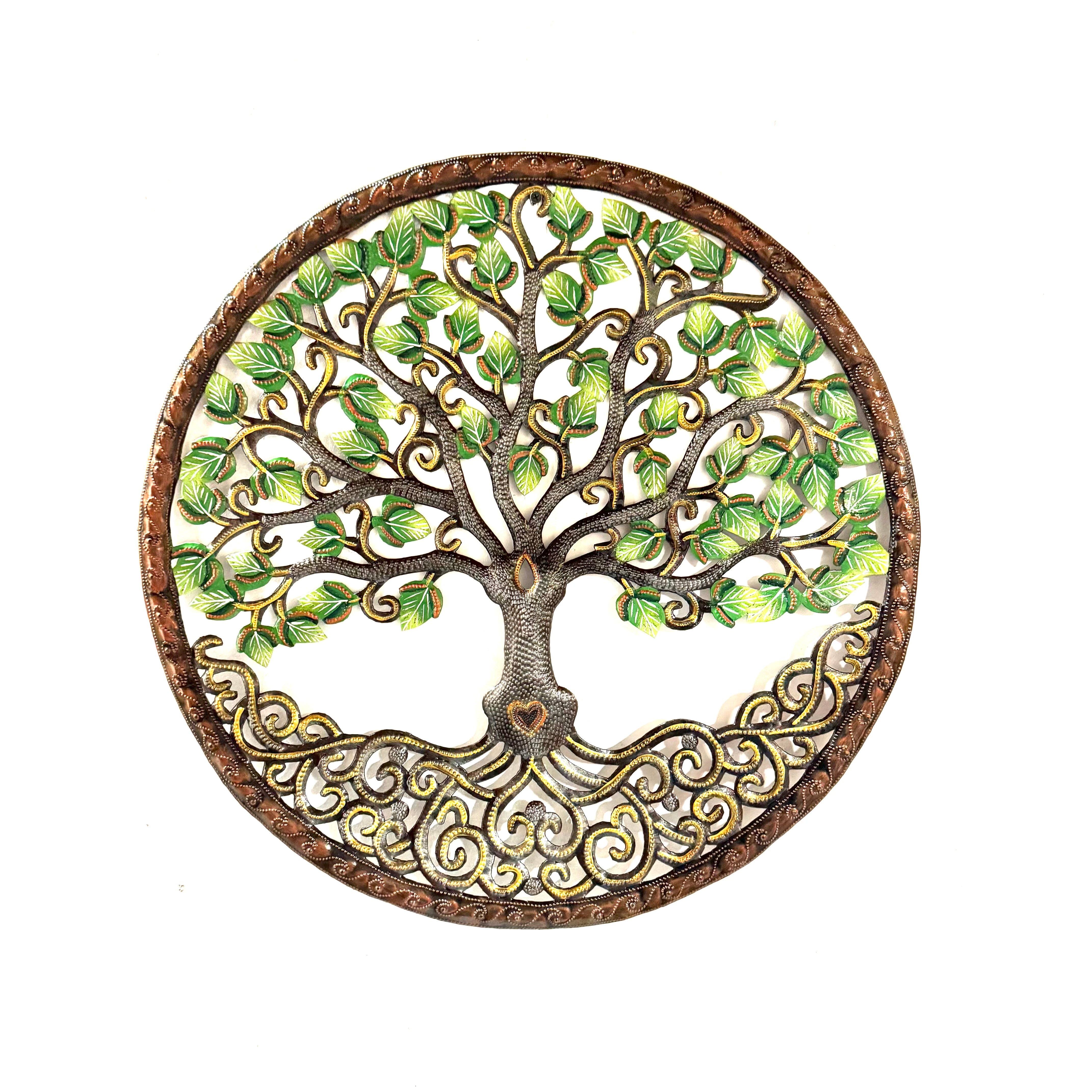 Handmade Recycled Steel Barrel Tree of Life Metal Wall Decor Green