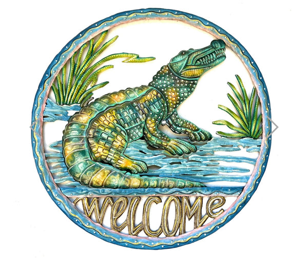 Handmade Recycled Steel Barrel Welcome Alligator Wall Decor