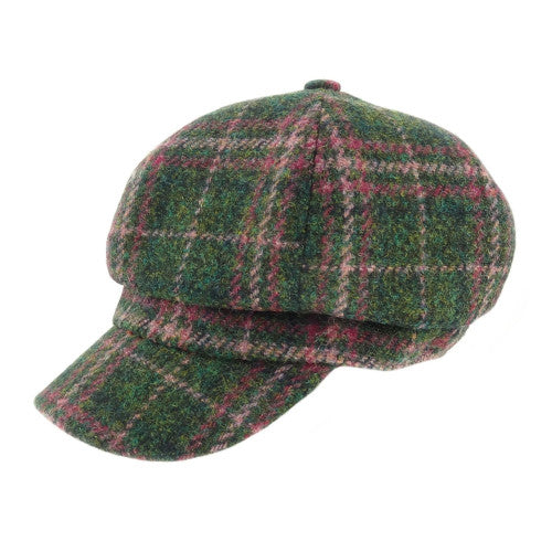 Harris Tweed Ladies Hat - Green / Plum Plaid