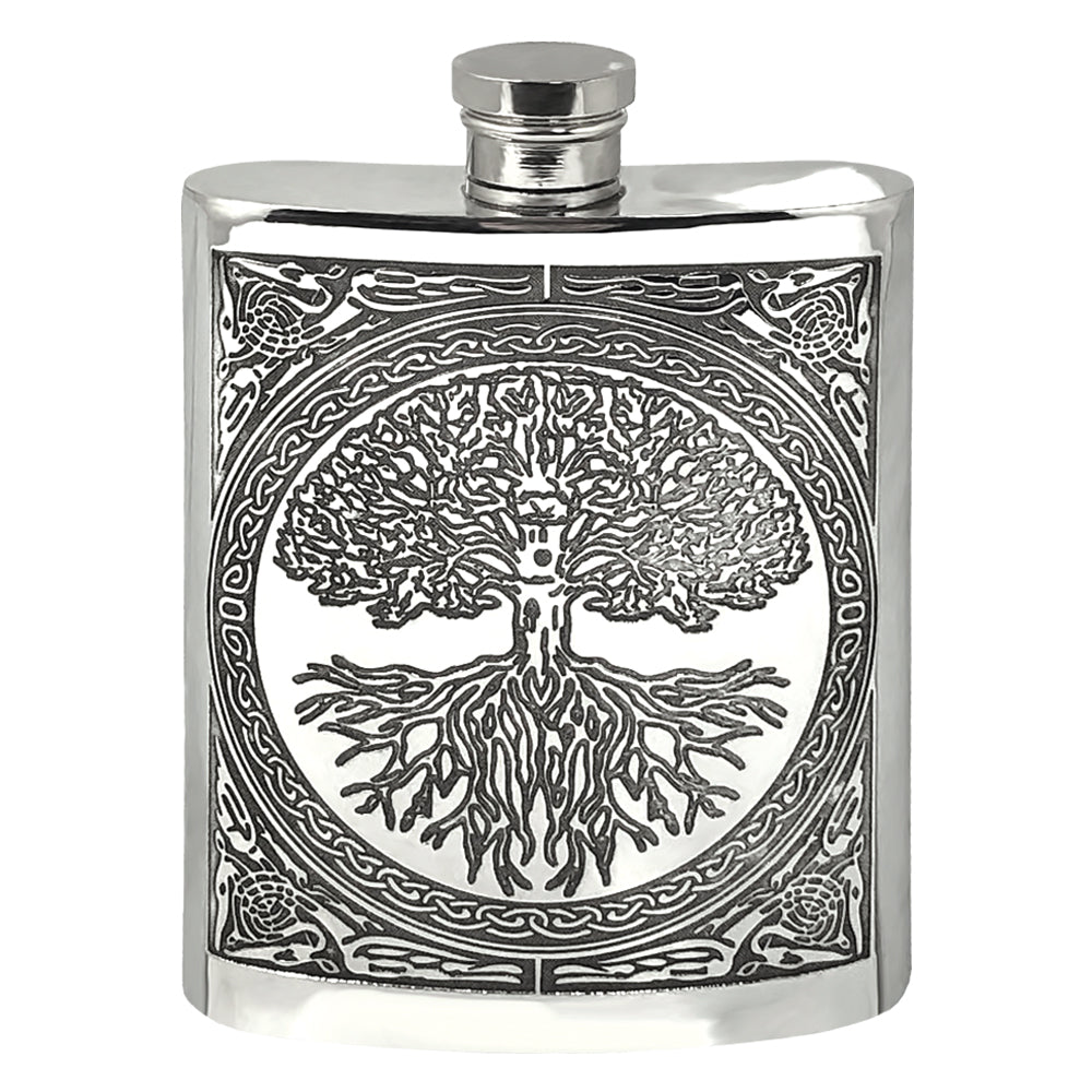 Pewter Flask with Stunning Celtic Tree Of Life Design 6oz